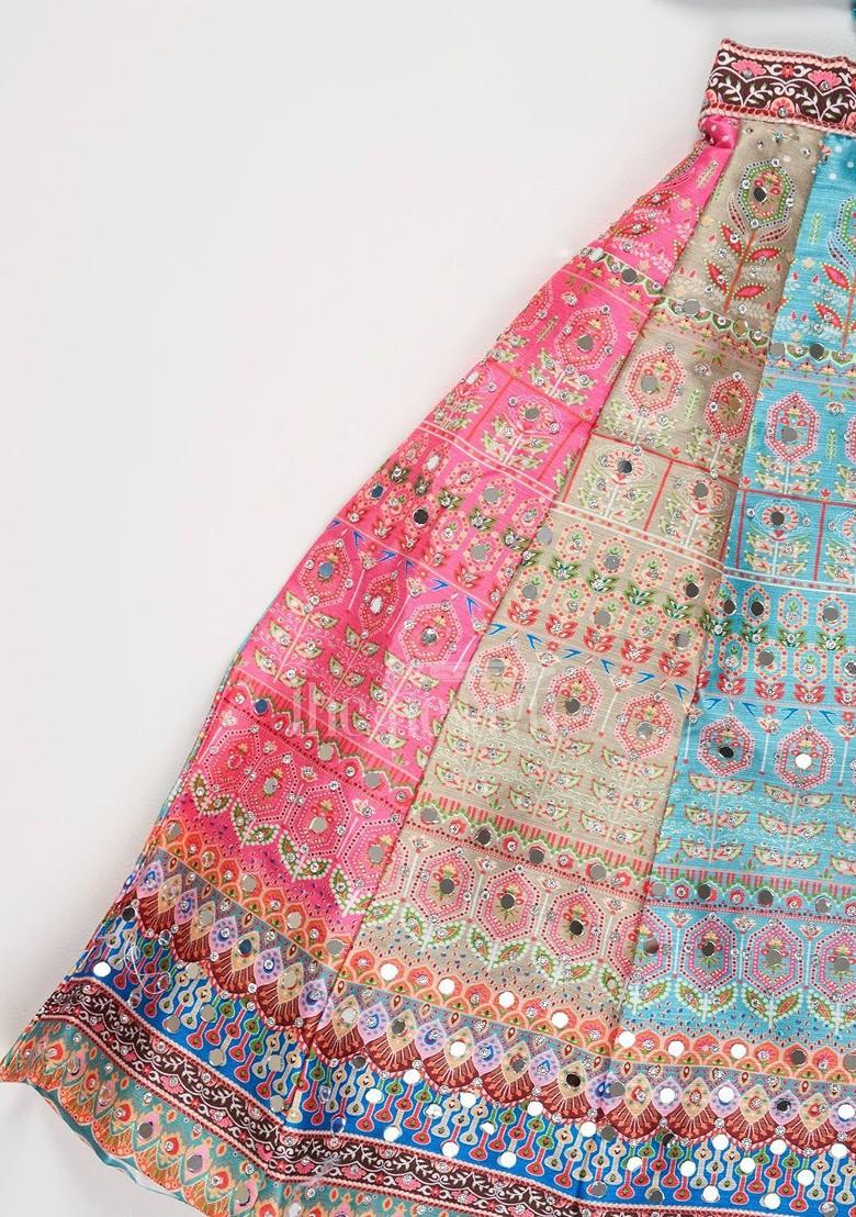 Girls Ethnic Motifs Printed Sequinned Sweetheart Neck Lehenga And Blouse With Dupatta