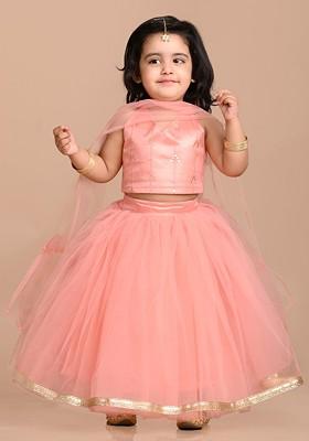 Girls Embroidered Net Thread Work Ready To Wear Lehenga And Blouse With Dupatta