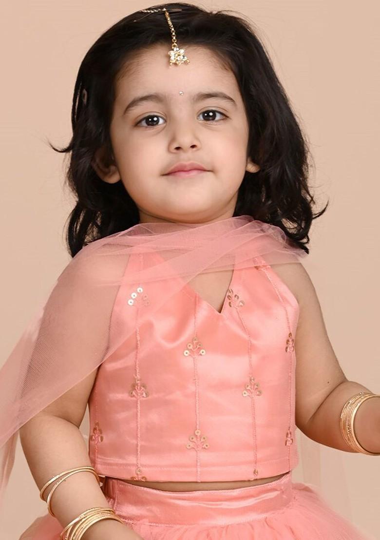 Girls Embroidered Net Thread Work Ready To Wear Lehenga And Blouse With Dupatta