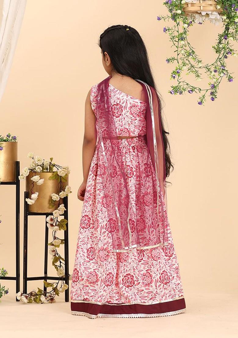 Girls Printed Gotta Patti Ready To Wear Cotton Lehenga Choli With Dupatta