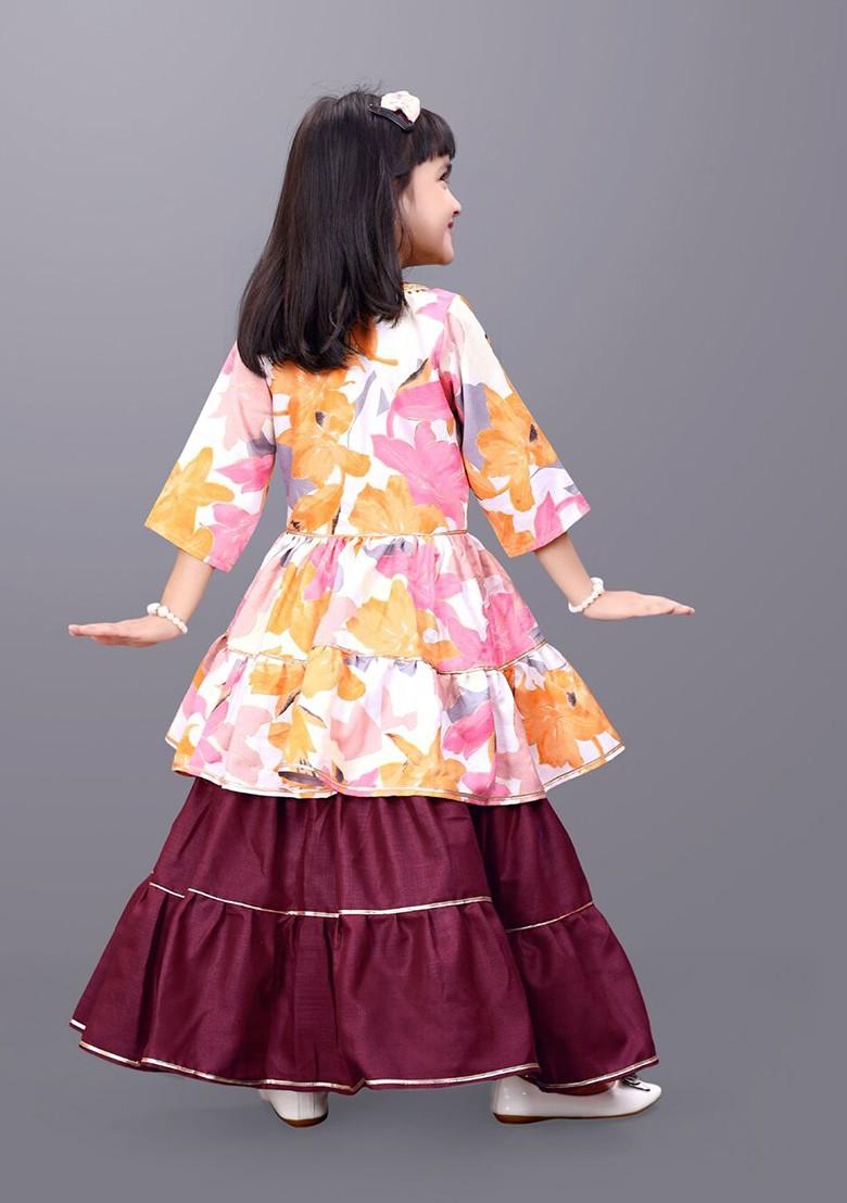Girls Solid Ready To Wear Cotton Lehenga Choli And Printed Shrug