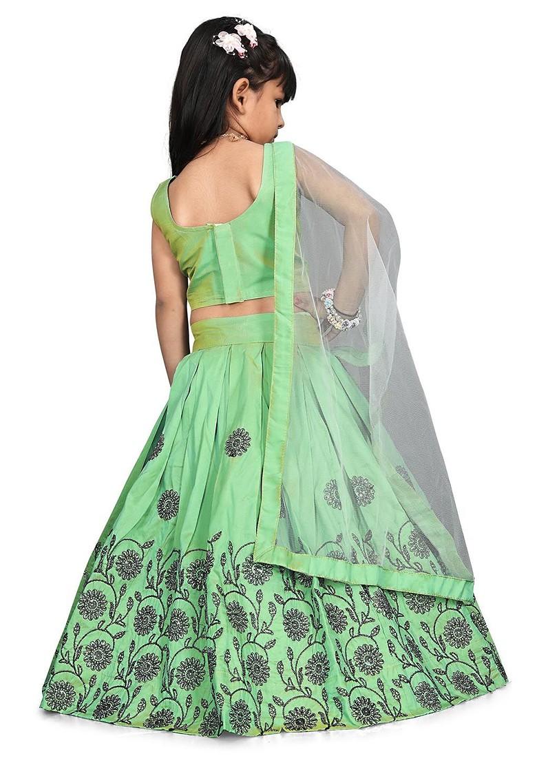 Girls Floral Embroidered Sequinned Ready To Wear Lehenga And Blouse With Dupatta