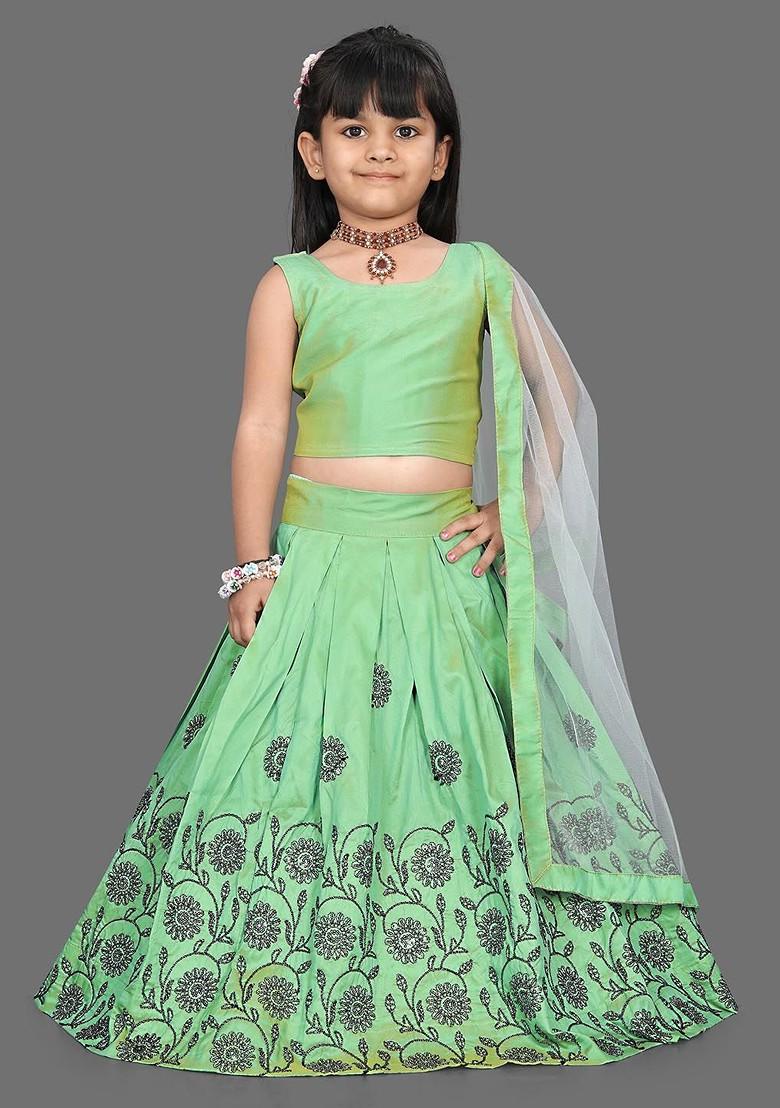 Girls Floral Embroidered Sequinned Ready To Wear Lehenga And Blouse With Dupatta