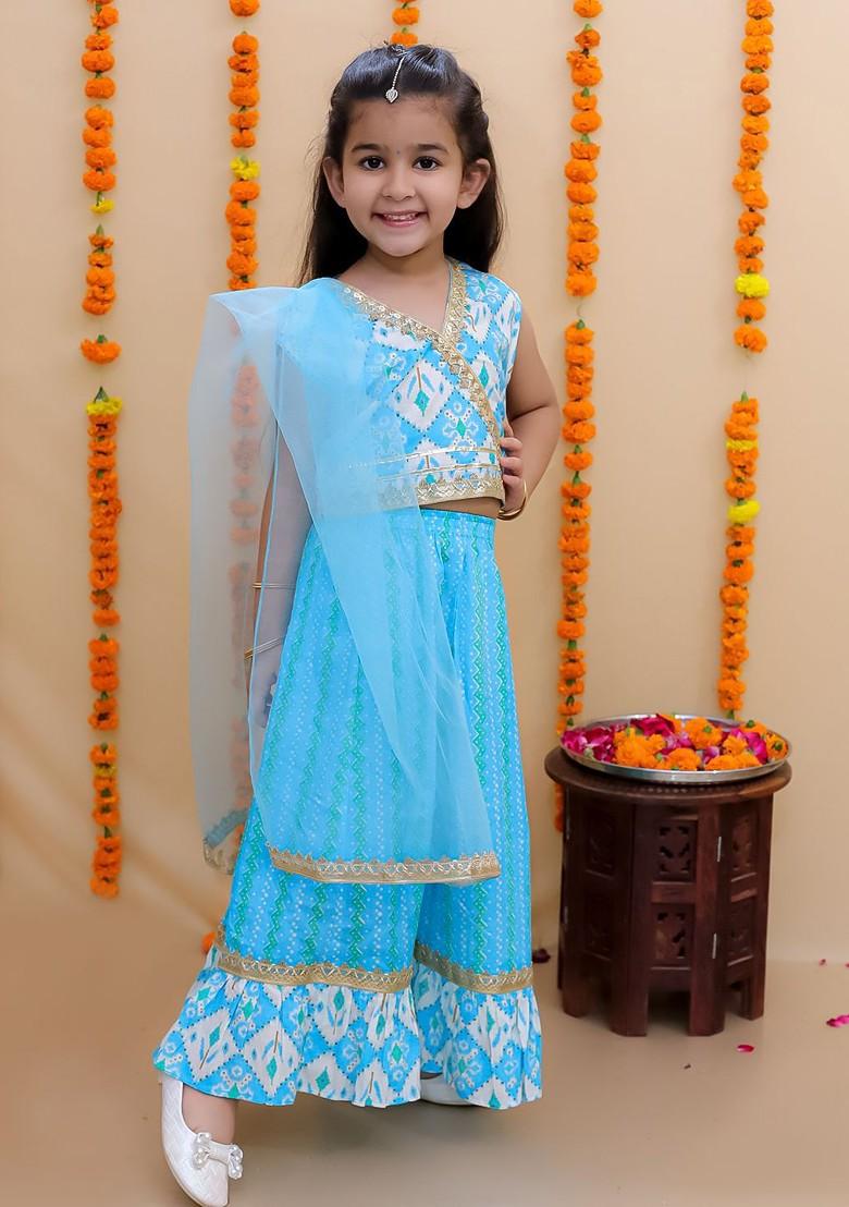 Girls Ethnic Motifs Printed Ready To Wear Cotton Lehenga And Blouse With Dupatta