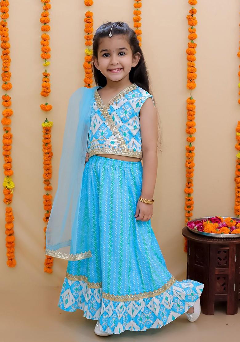 Girls Ethnic Motifs Printed Ready To Wear Cotton Lehenga And Blouse With Dupatta
