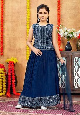 Girls Embroidered Mirror Work Ready To Wear Lehenga And Blouse With Dupatta