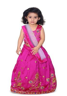 Girls Embroidered Sequinned Ready To Wear Lehenga And Blouse With Dupatta