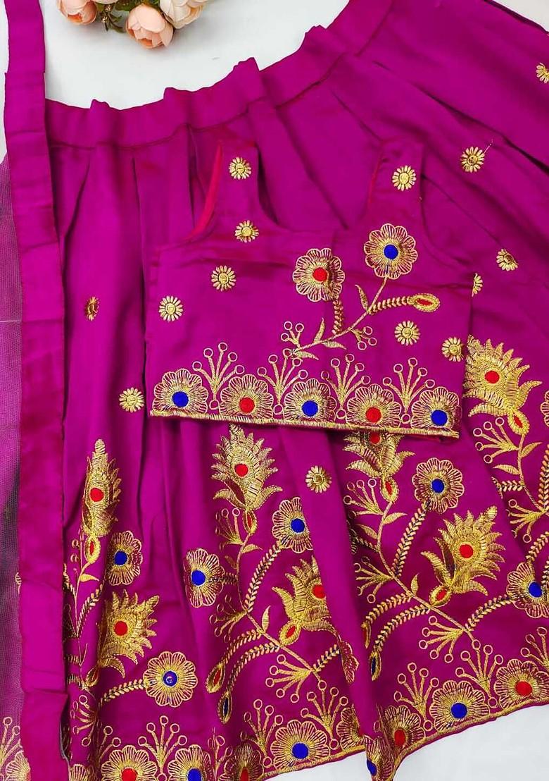 Girls Embroidered Sequinned Ready To Wear Lehenga And Blouse With Dupatta