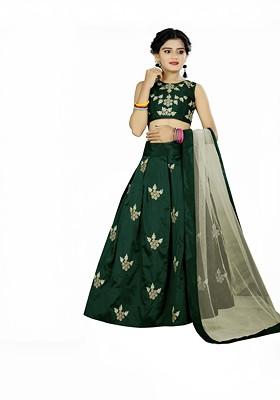 Girls Embroidered Thread Work Ready To Wear Lehenga And Blouse With Dupatta