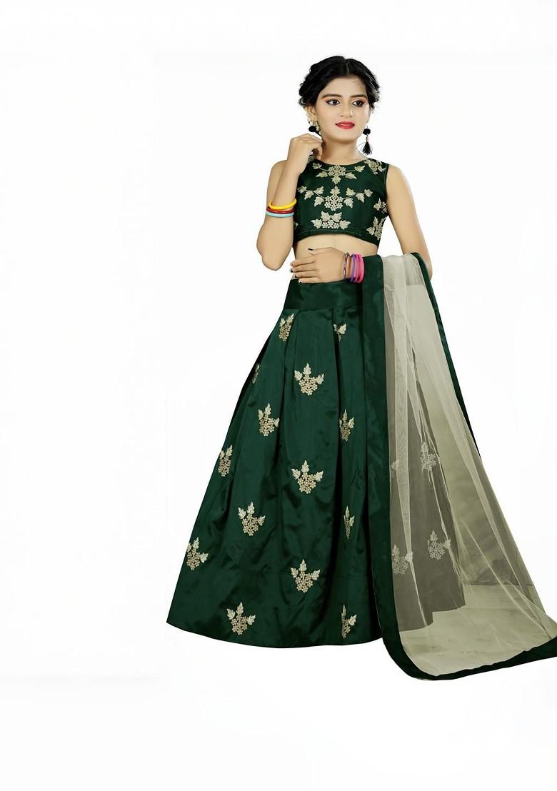 Girls Embroidered Thread Work Ready To Wear Lehenga And Blouse With Dupatta