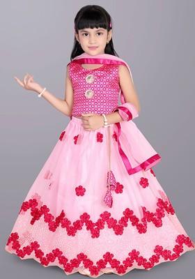 Girls Embroidered Sequinned Ready To Wear Lehenga And Blouse With Dupatta