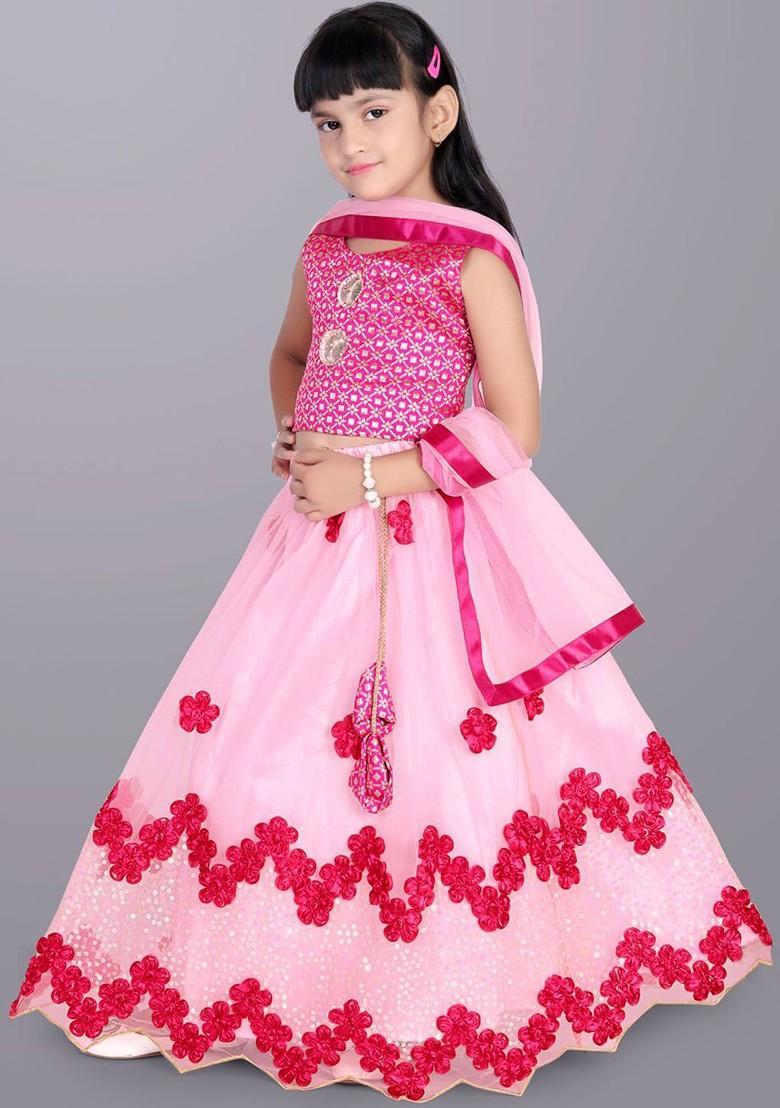Girls Embroidered Sequinned Ready To Wear Lehenga And Blouse With Dupatta