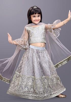 Girls Embroidered Bell Sleeves Ready To Wear Lehenga And Blouse With Dupatta