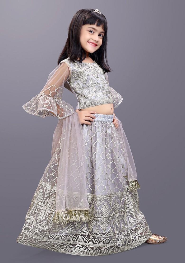 Girls Embroidered Bell Sleeves Ready To Wear Lehenga And Blouse With Dupatta