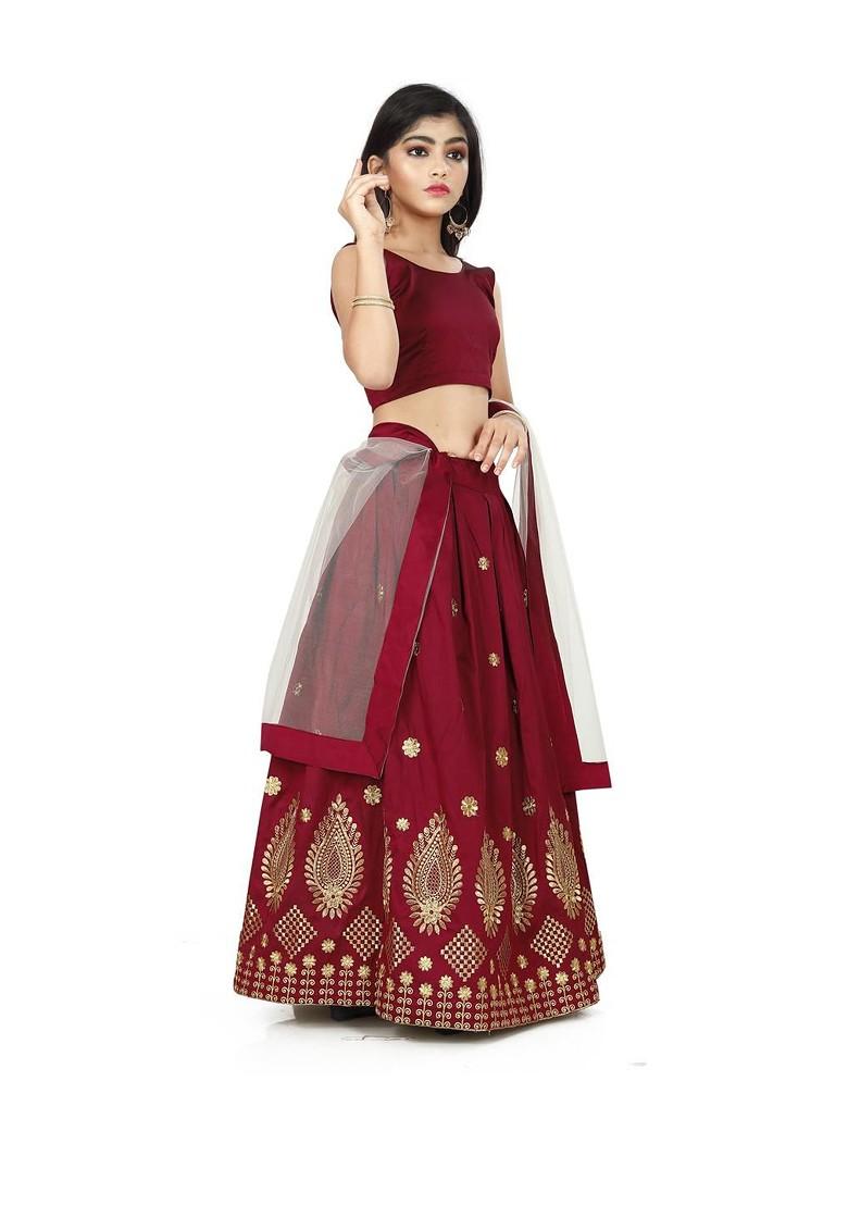 Girls Embroidered Ready To Wear Lehenga And Blouse With Dupatta
