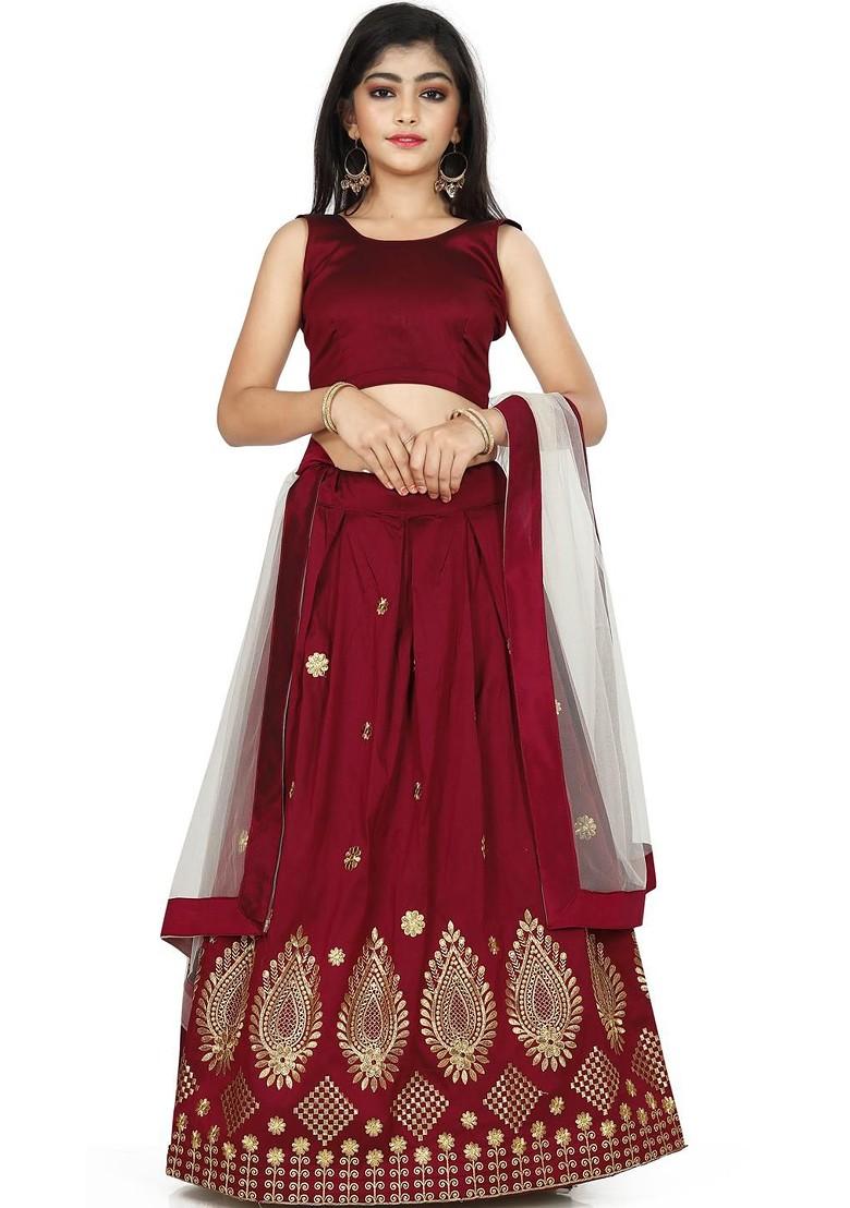 Girls Embroidered Ready To Wear Lehenga And Blouse With Dupatta