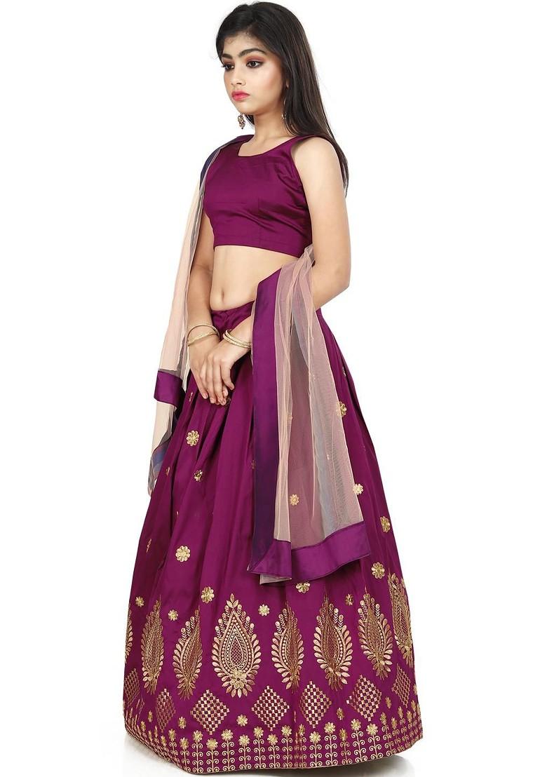 Girls Embroidered Ready To Wear Lehenga And Blouse With Dupatta