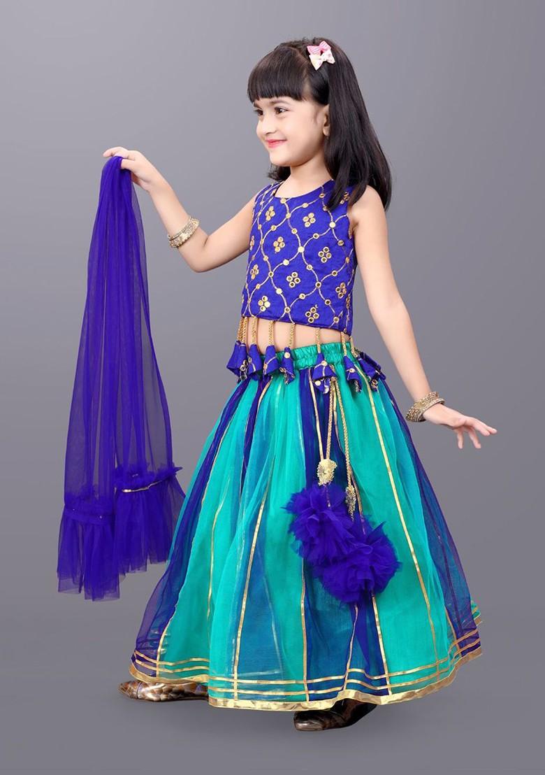 Girls Embroidered Ready To Wear Lehenga With Blouse And Dupatta