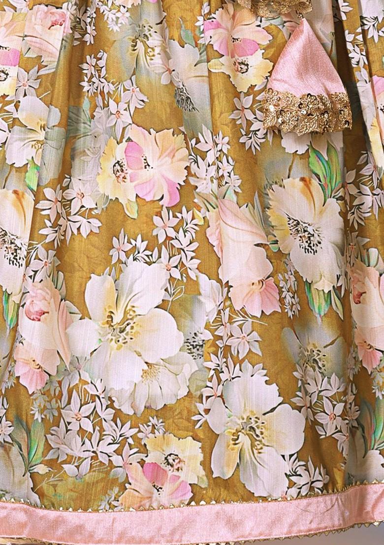 Girls Floral Printed Ready To Wear Lehenga And Embroidered Blouse With Dupatta