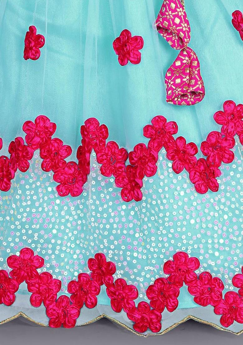 Girls Embroidered Sequinned Ready To Wear Lehenga And Blouse With Dupatta