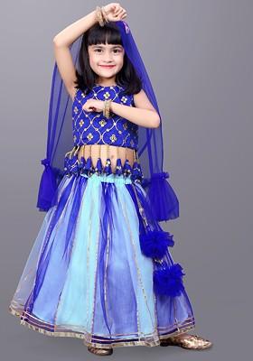 Girls Embroidered Mirror Work Ready To Wear Lehenga And Blouse With Dupatta
