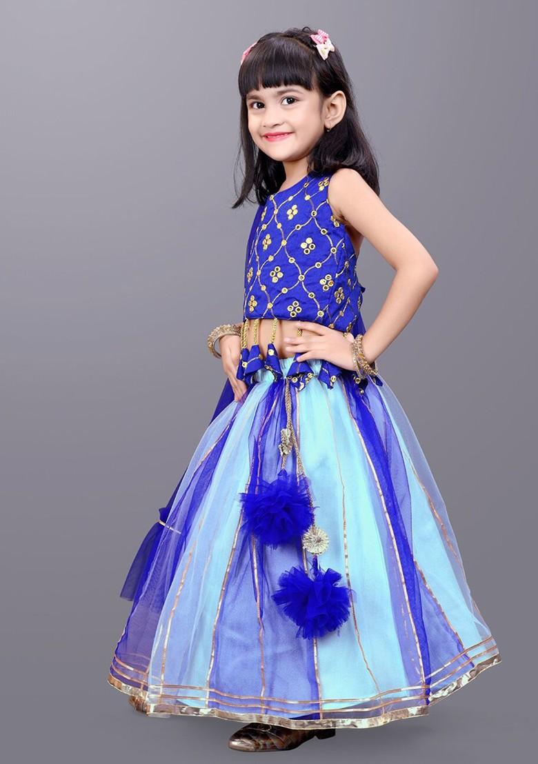 Girls Embroidered Mirror Work Ready To Wear Lehenga And Blouse With Dupatta