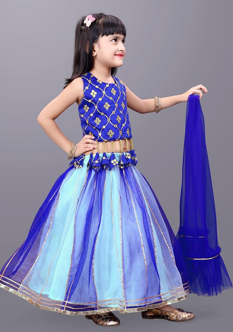 Girls Embroidered Mirror Work Ready To Wear Lehenga And Blouse With Dupatta