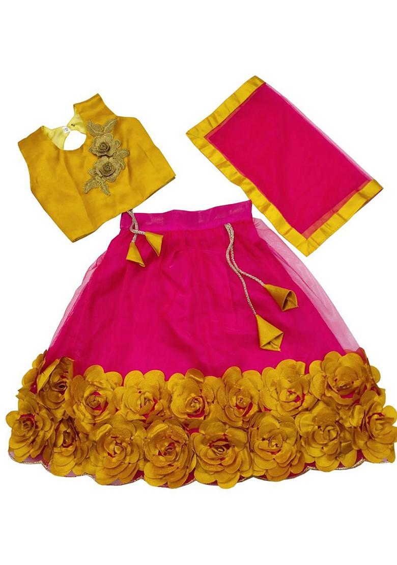 Girls Embroidered Patchwork Net Ready To Wear Lehenga And Blouse With Dupatta