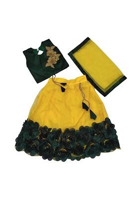 Girls Embroidered Patchwork Net Ready To Wear Lehenga And Blouse With Dupatta