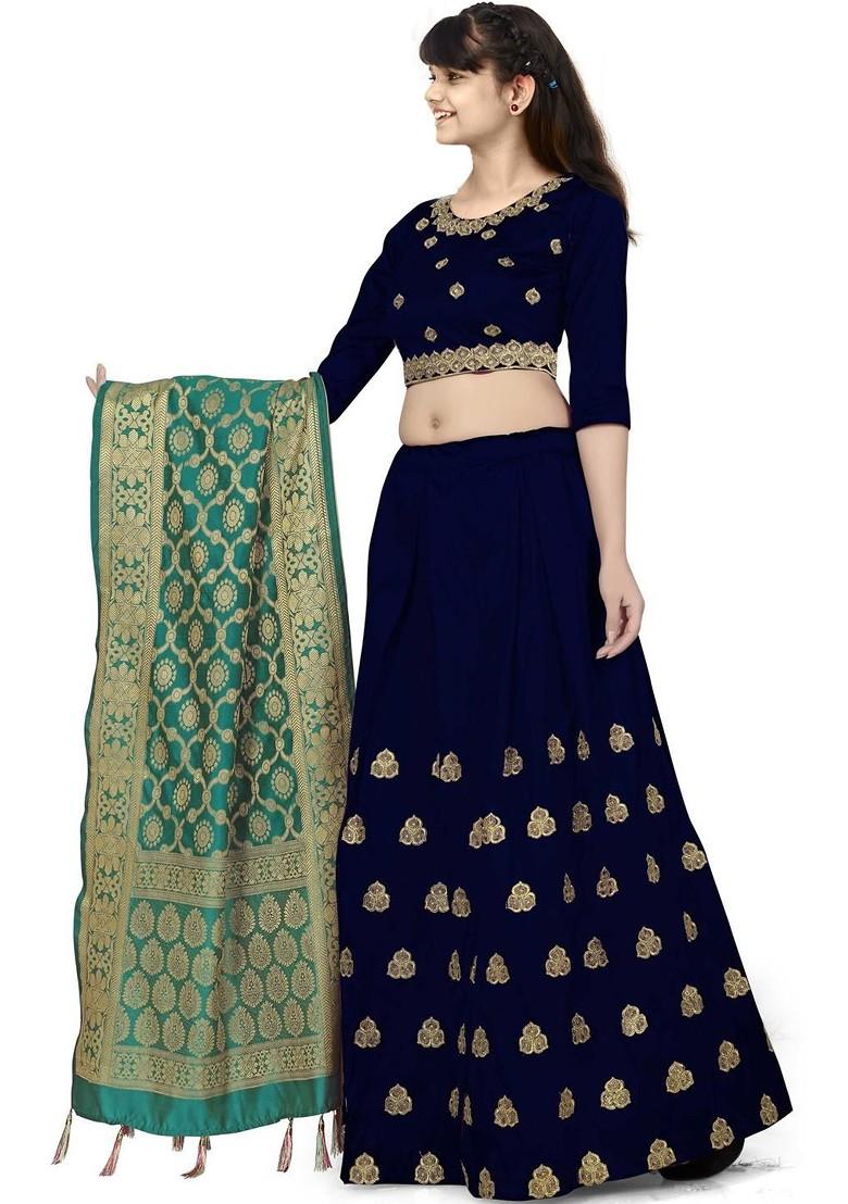 Girls Embroidered Ready To Wear Lehenga And Blouse With Dupatta