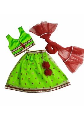 Girls Embroidered Mirror Work Ready To Wear Lehenga And Blouse With Dupatta