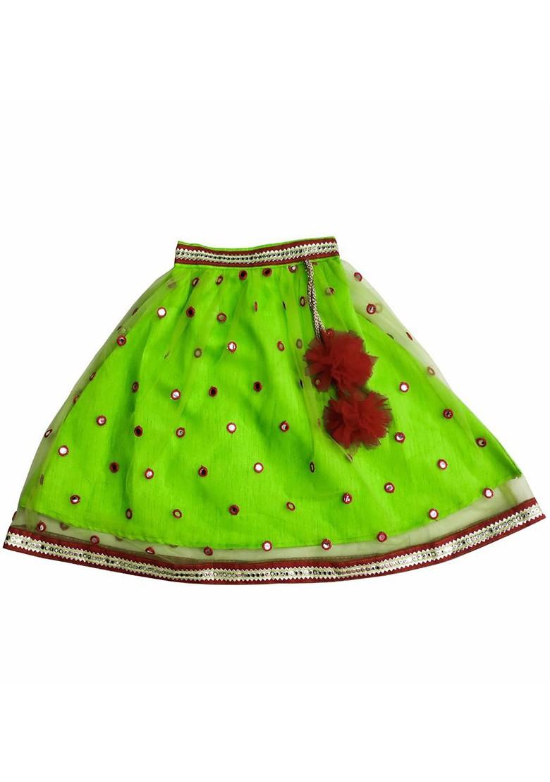Girls Embroidered Mirror Work Ready To Wear Lehenga And Blouse With Dupatta