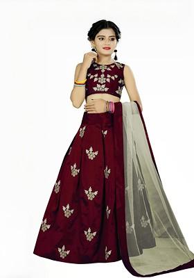 Girls Embroidered Thread Work Ready To Wear Lehenga And Blouse With Dupatta