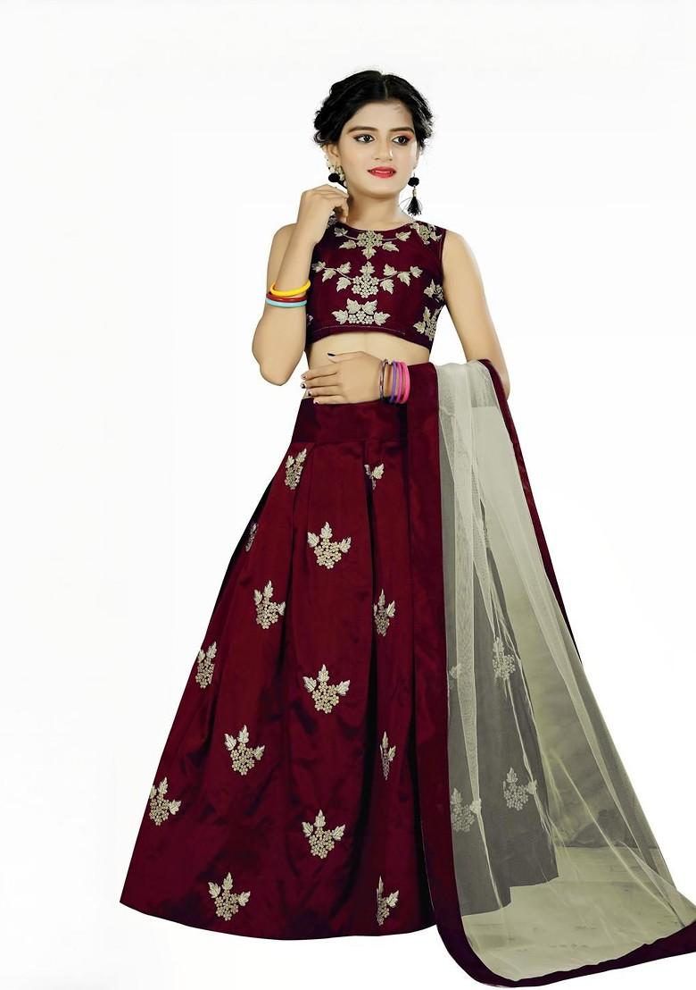 Girls Embroidered Thread Work Ready To Wear Lehenga And Blouse With Dupatta
