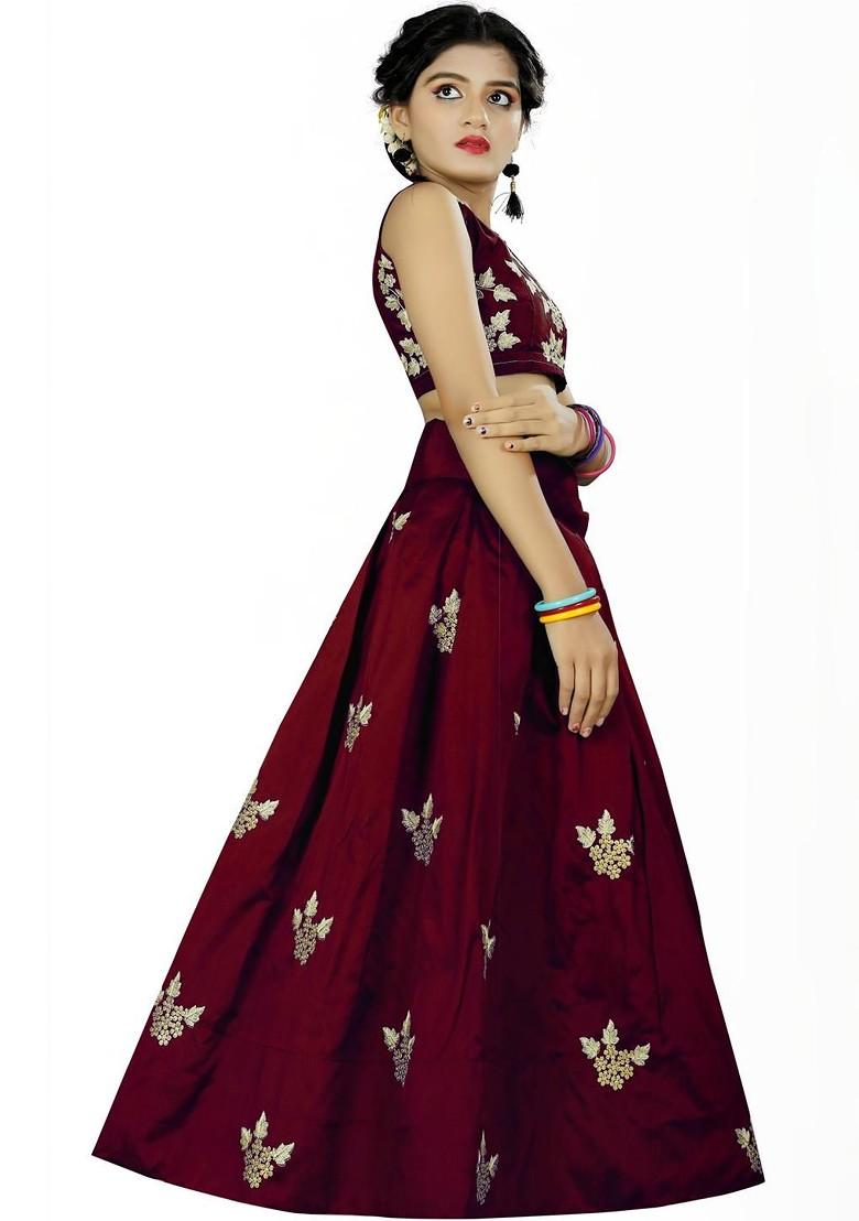 Girls Embroidered Thread Work Ready To Wear Lehenga And Blouse With Dupatta