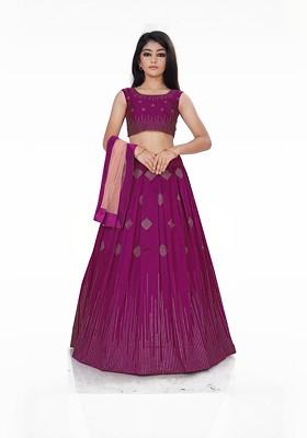 Girls Embroidered Ready To Wear Lehenga And Blouse With Dupatta