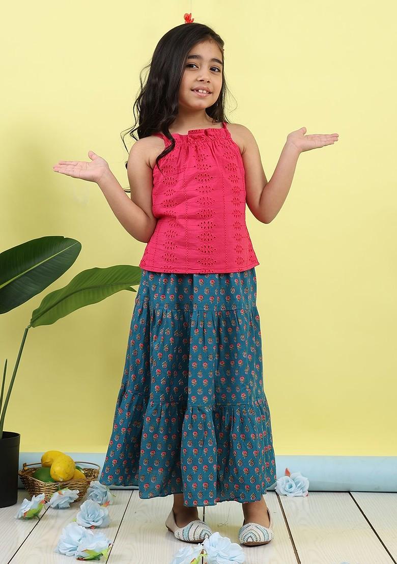 Girls Embroidered Cotton Sleeveless Lehenga Choli