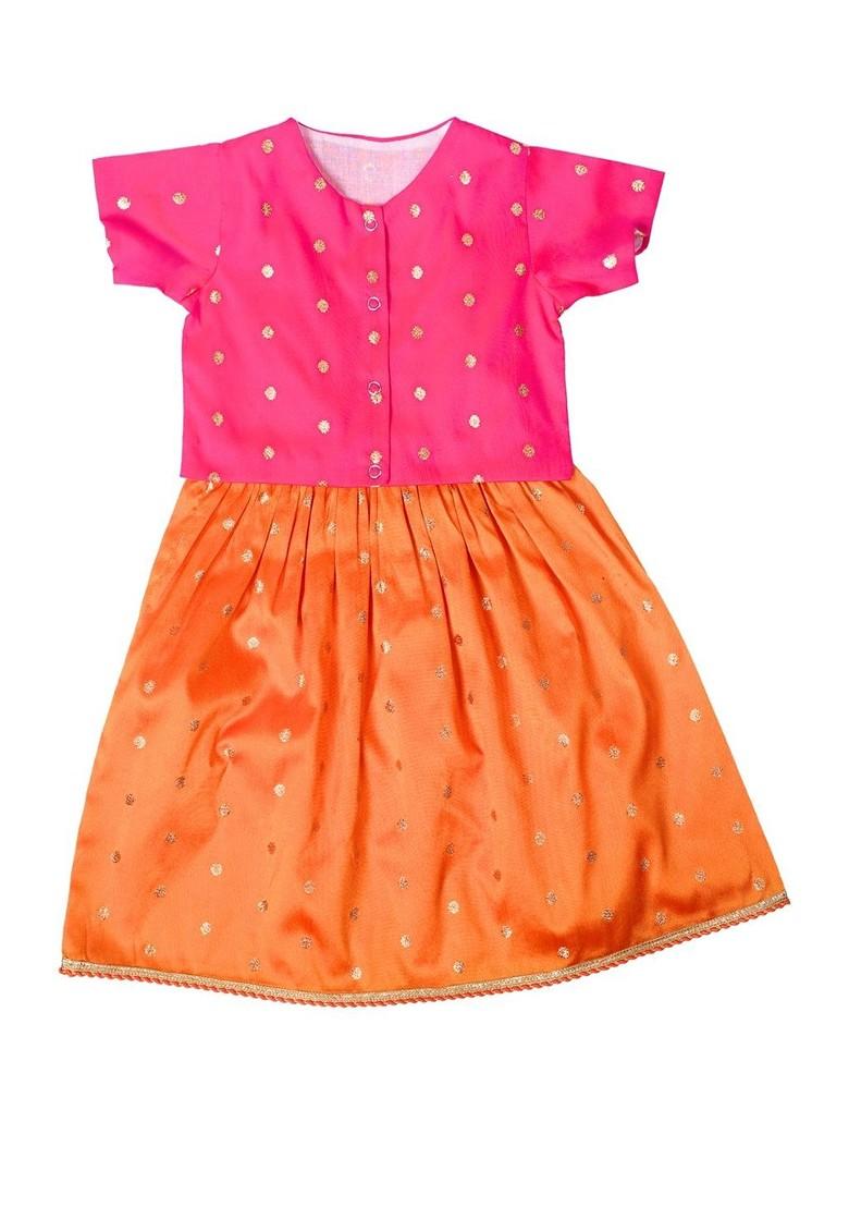 Orange Zari Blended Lehenga Choli For Girls - Indya