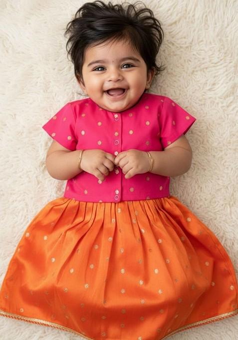 Orange Zari Blended Lehenga Choli For Girls — view on Indya