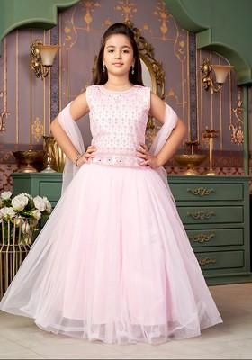 Pink Embroidered Net Lehenga Choli For Girls