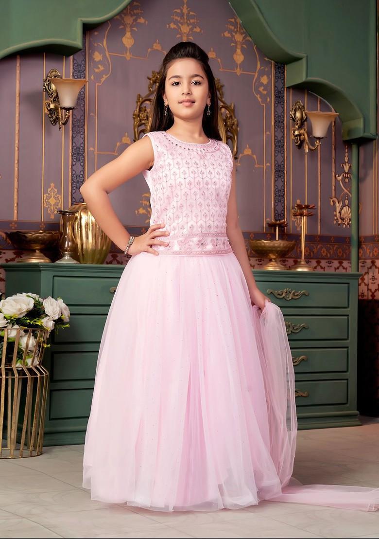 Pink Embroidered Net Lehenga Choli For Girls - Indya