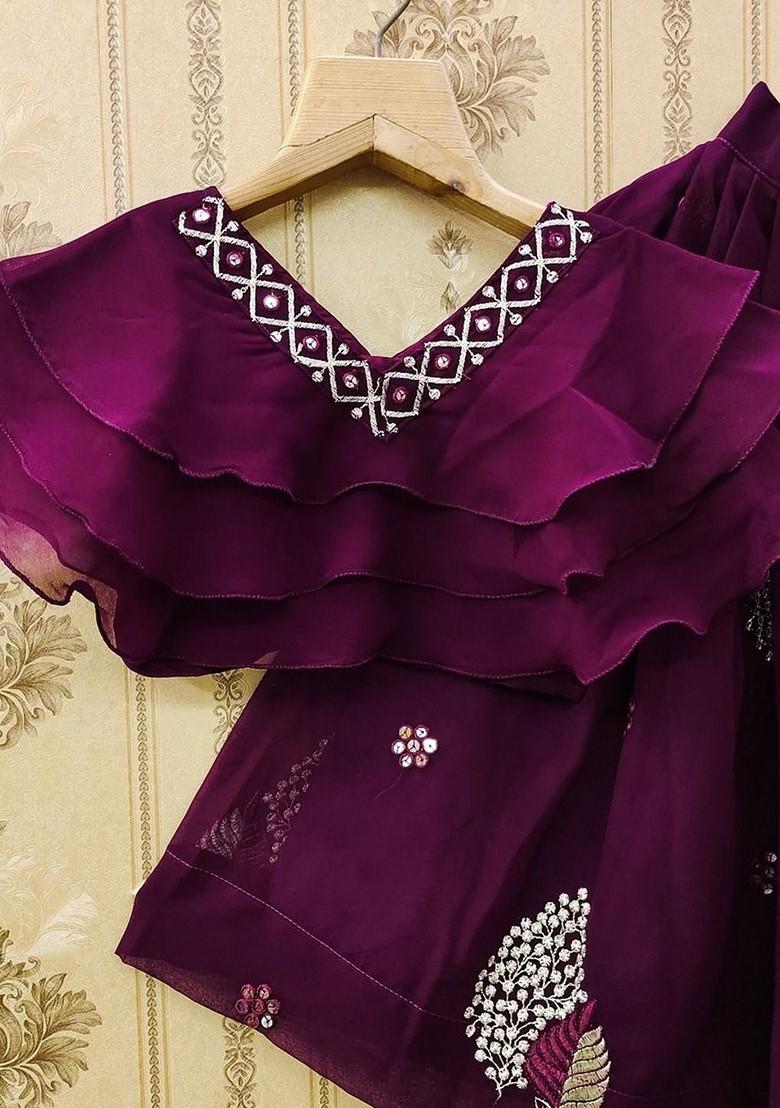 Purple Embellished Blended Lehenga Choli For Girls - Indya