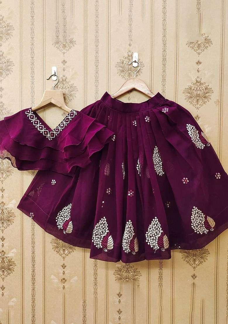 Purple Embellished Blended Lehenga Choli For Girls - Indya