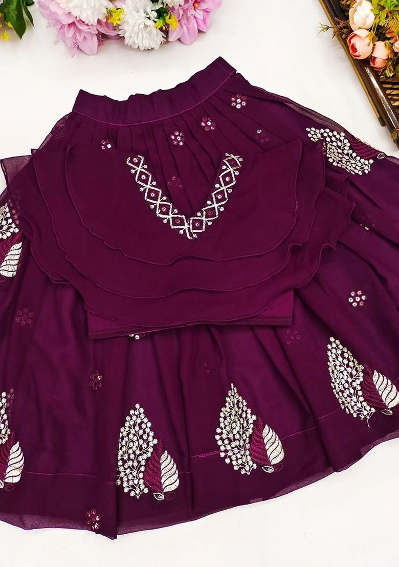 Purple Embellished Blended Lehenga Choli For Girls - Indya