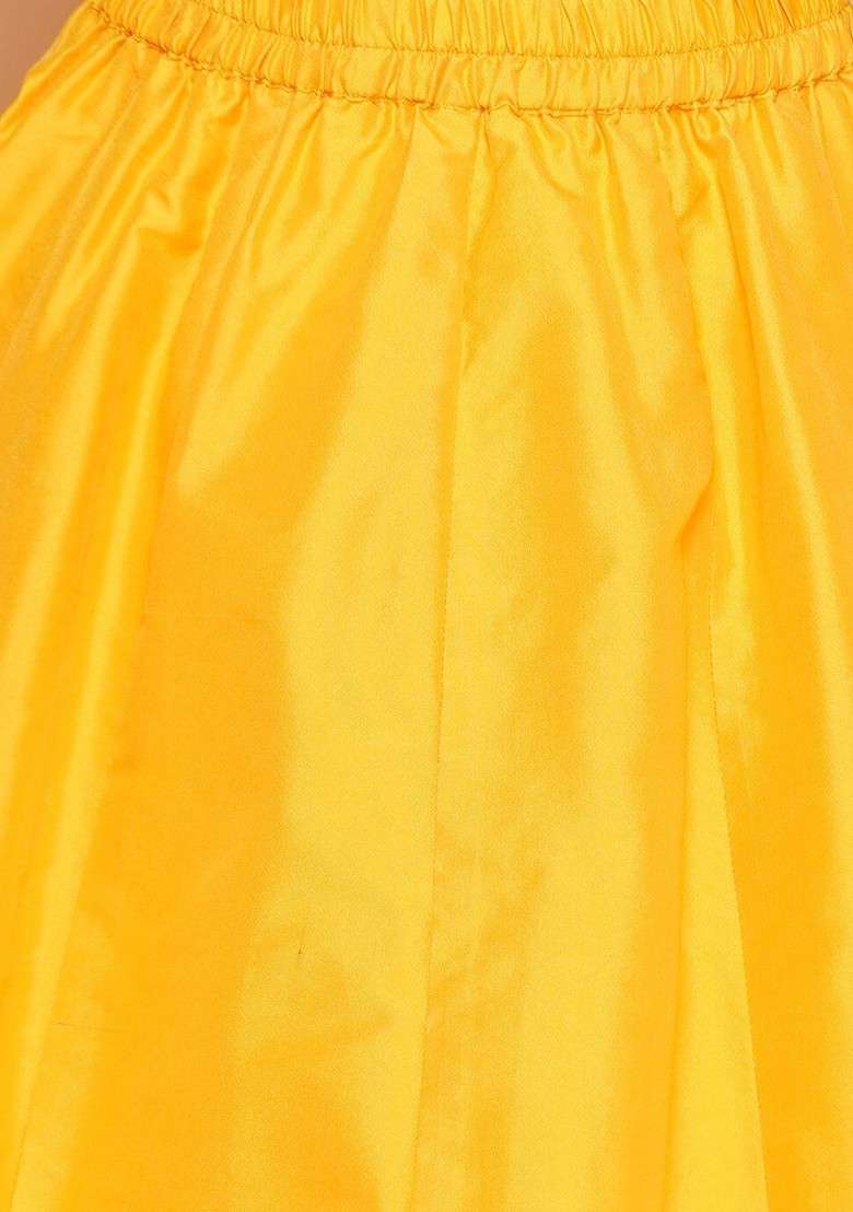 Yellow Printed Blended Lehenga Choli For Girls - Indya