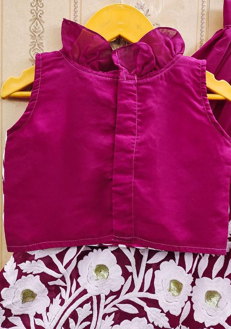 Magenta Embroidered Georgette Lehenga Choli For Girls - Indya