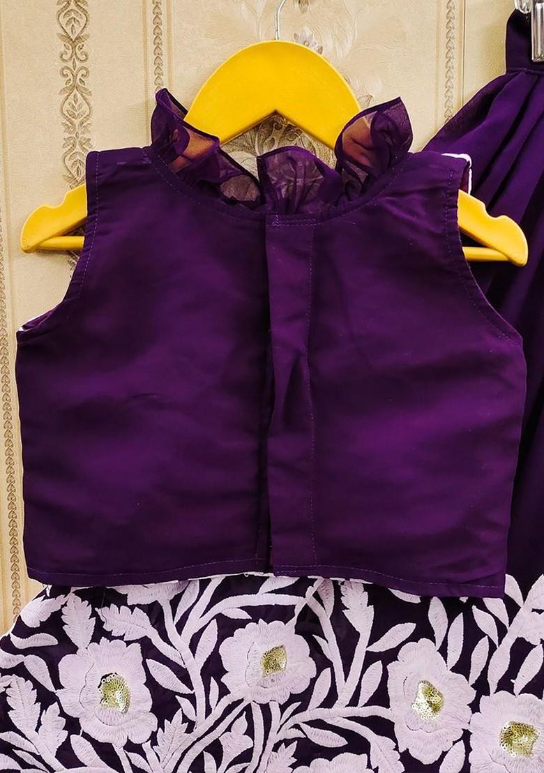 Lavender Embroidered Blended Lehenga Choli For Girls - Indya