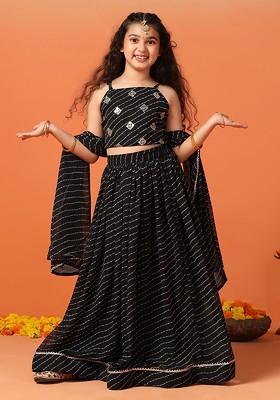 Black Printed Blended Lehenga Choli For Girls