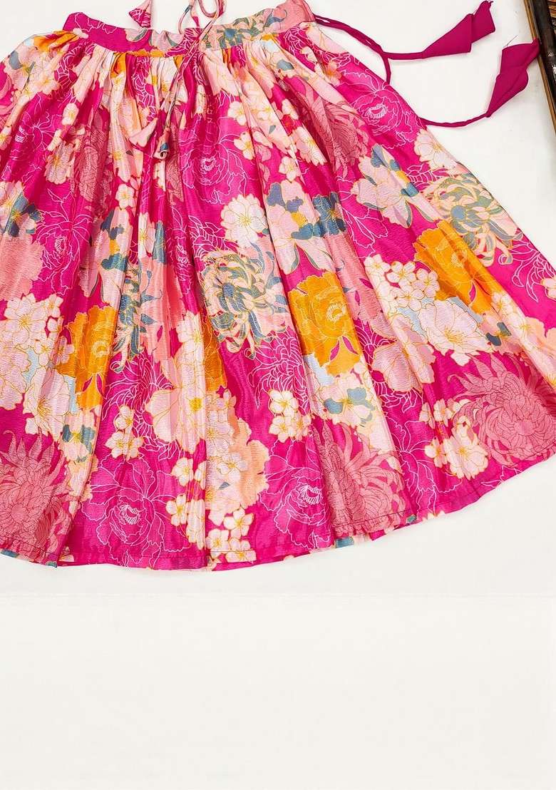 Pink Embroidered Silk Lehenga Choli For Girls - Indya