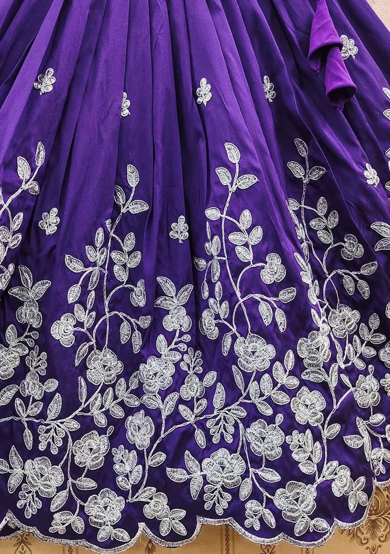 Violet Embroidered Silk Lehenga Choli For Girls - Indya